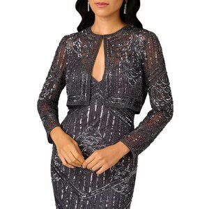 Aidan Mattox Beaded Flyaway Shrug Gunmetal